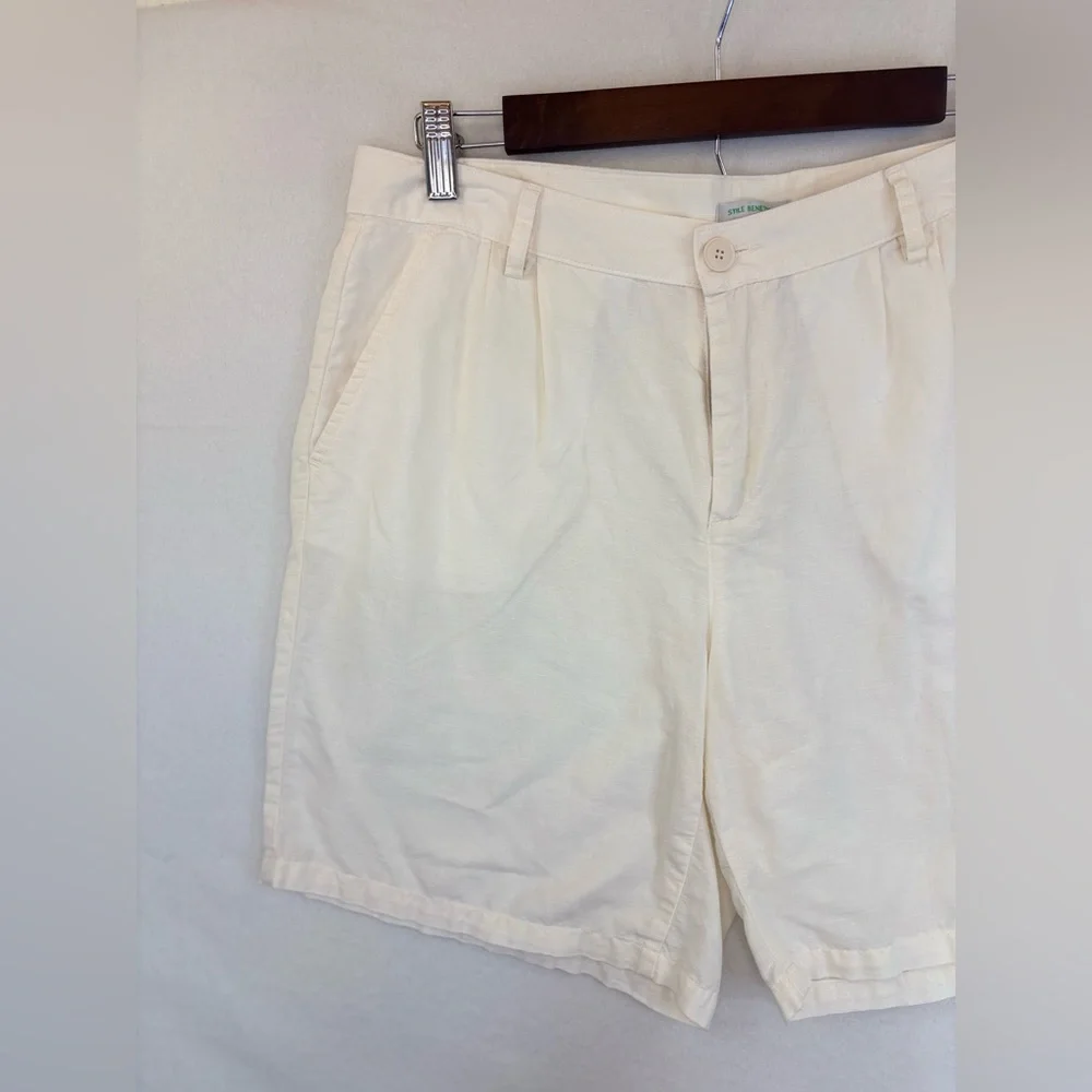 STILE BENETTON Linen Shorts White Cream Khaki Italy Bermuda ‎ Normcore Women 8